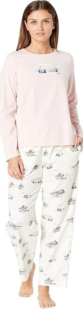 L.L.Bean Petite Camp Pajama Set (Shell Pink) Women's Pajama Sets