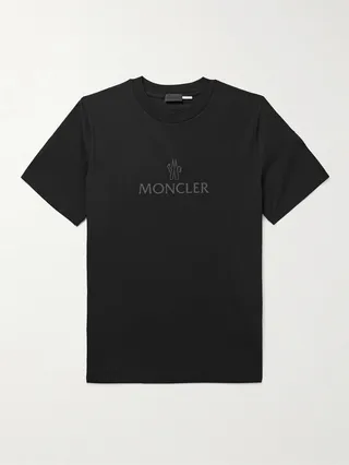 Mesh-Trimmed Logo-Print Cotton-Jersey T-Shirt