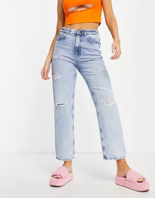 Only Romeo cropped mid waist boyfriend jeans in light blue