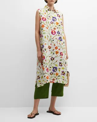 Sleeveless Floral Print Button-Front Shirtdress