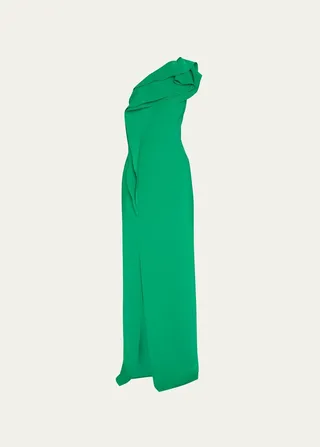One-Shoulder Ruffled Crepe Gown