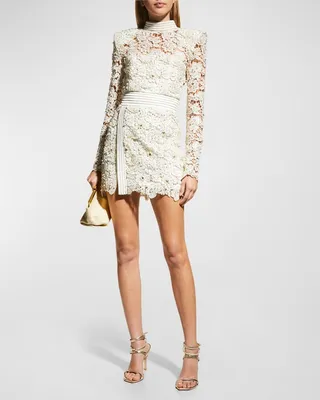 Angelus Floral Embroidered Long-Sleeve Mini Dress