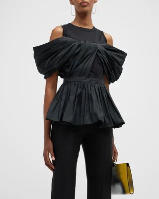 Pleated Cold-Shoulder Peplum Tank Top
