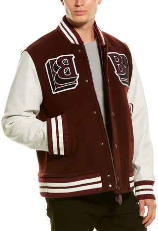Burberry Leather-Trim Wool-Blend Bomber Jacket