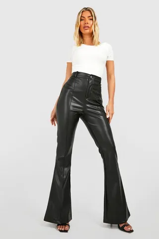 Faux Leather Tailored High Waisted Flared Pants