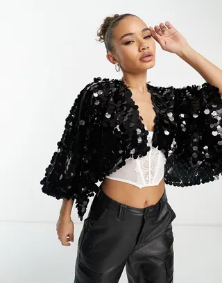 ASOS DESIGN sequin cape in black