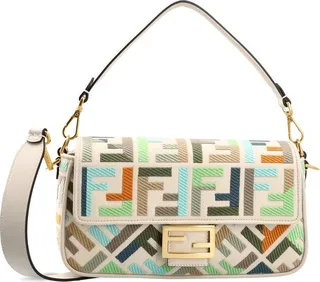 Fendi Baguette FF Embroidered Shoulder Bag
