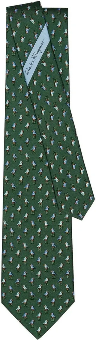 Parrot print silk tie