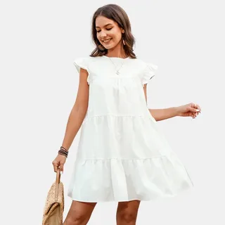 Women's Tiered Ruffled Babydoll Mini Dress -Cupshe-M-White
