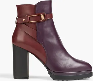 Buckled two-tone leather ankle boots