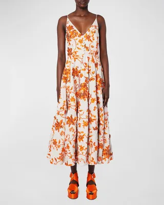 Embroidered Floral Midi Dress