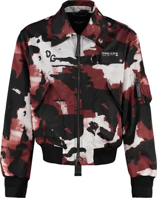 Camouflage Print Nylon Bomber Jacket
