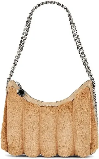 Stella McCartney Mini Zip Falabella Striped Shoulder Bag in Beige