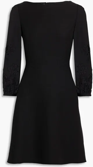 Lace-trimmed wool and silk-blend crepe mini dress