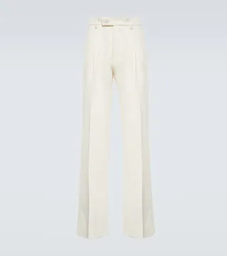 Mid-rise wide-leg twill pants