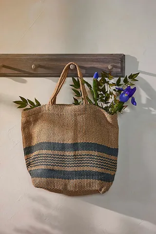 Blue Stripe Jute Tote Assorted