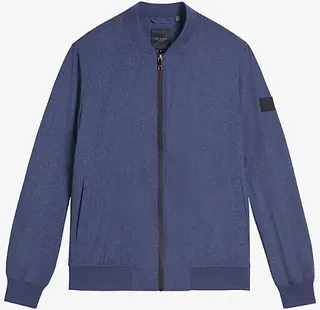 Mens Dk-blue Elmhrst Logo-patch Woven Bomber Jacket