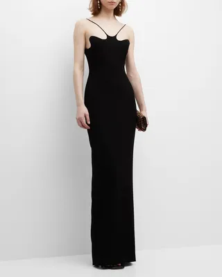 Wave-Neck Crepe Column Dress