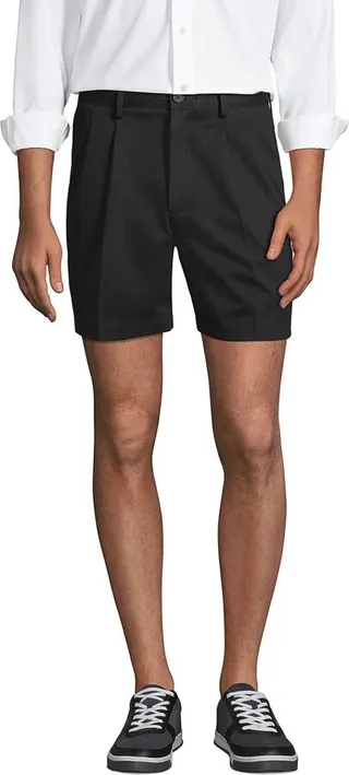 Lands' End Men's Comfort Waist Pleated 6 Inch No Iron Chino Shorts - 34 - Black