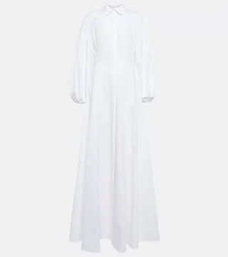 Puff-sleeve belted gown