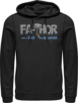 Men's Marvel Thor Fa-Thor Like a Dad Only Mightier Pull Over Hoodie - Black - Large