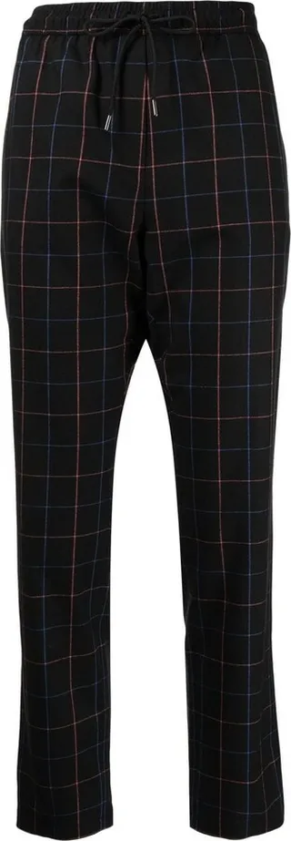 Check-Pattern Drawstring Trousers