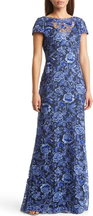 Embroidered Lace Evening Gown