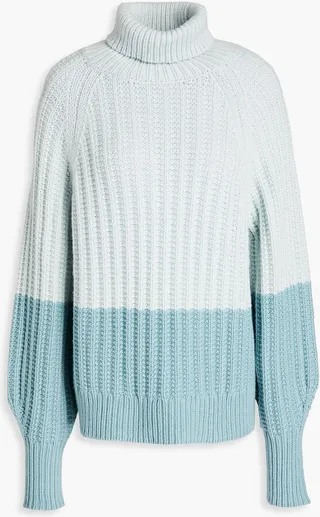 Ribbed two-tone wool and cashmere-blend turtleneck sweater