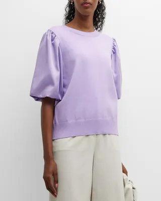 Recycled Knit Top with Puff Sleeves