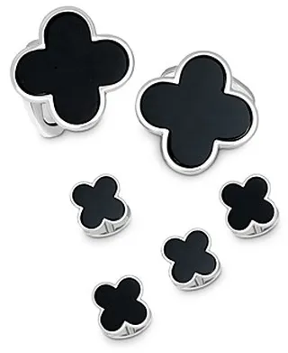 Jan Leslie Sterling Silver & Onyx Clover Stud Set
