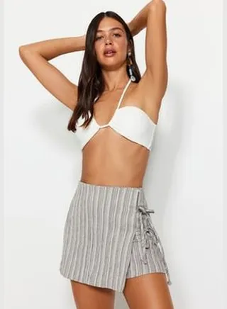 Brown Lace-Up Shorts & Bermuda TBESS23SR00044