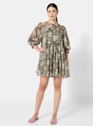 Printed Georgette Tiered Swing Dress