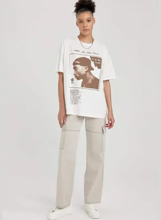 Woman Wideleg Cargo Denim Trousers