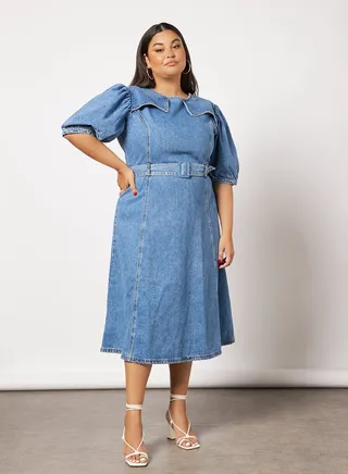 Plus Size Denim Dress Blue
