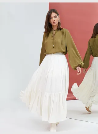 Relax Fit Tie Detail Voluminous Maxi Skirt