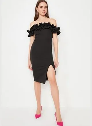 Black, fitted, Woven Evening Dress TPRSS21EL1515