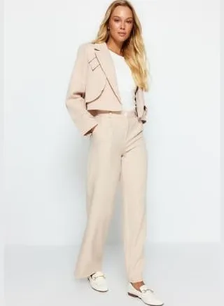 Stone Wide Leg Woven Trousers TWOAW21PL0076