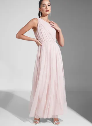 One Shoulder Mesh Dress