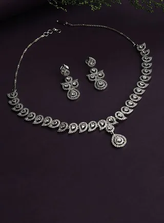 Silver Plated Designer Stone Necklace Set