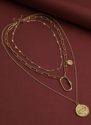 Pack of 3 Gold Plated Coin Pattern Necklace