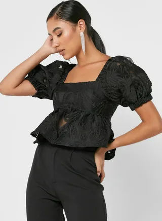 Puff Sleeve Square Neck Knitted Top