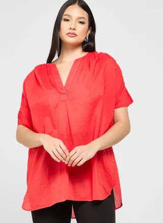 Slit Detail Notch Neck Top