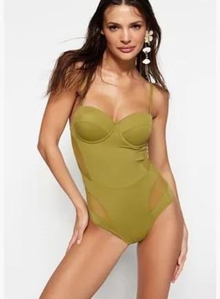 Green Balconette Mesh Detailed Swimsuit TBESS20MA0046