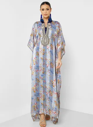 Printed V-Neck Kaftan With Inner