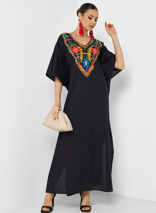 Embroidered V-Neck Kaftan