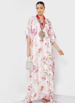 Printed V-Neck Kaftan With Inner