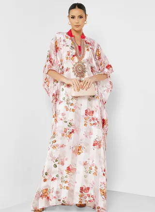Printed V-Neck Kaftan With Inner
