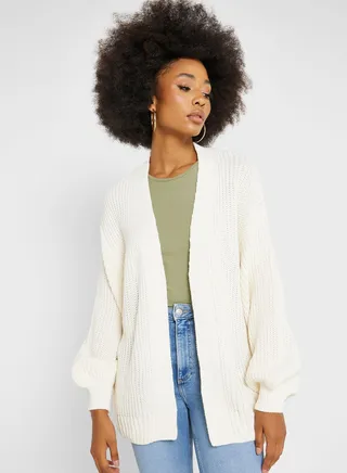 Balloon Sleeve Front Open Cardigan