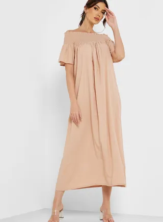Off Shoulder Ruched Detail Dress