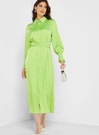 Puff Sleeve Tie Detail Dress